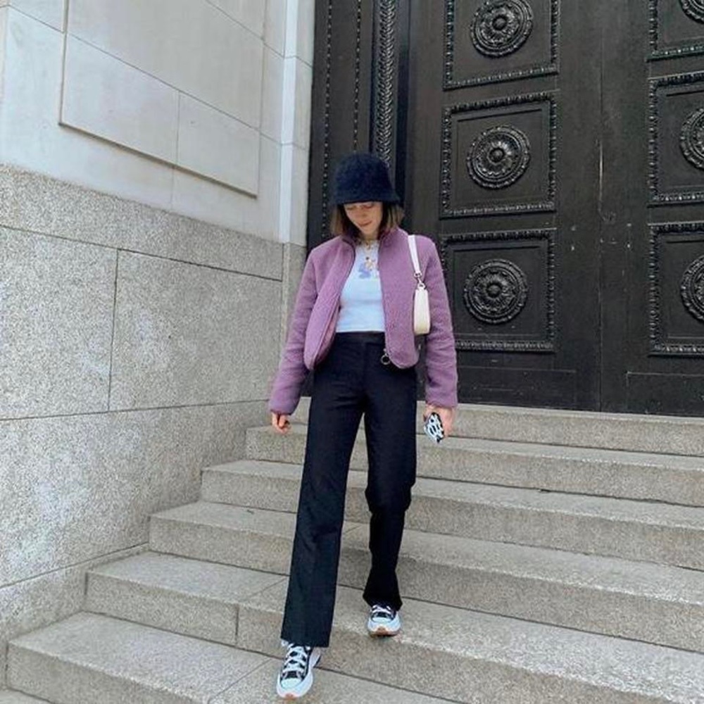 urban outfitters lilac/purple teddy/sherpa cropped jacket • size xs - Picture 4 of 4